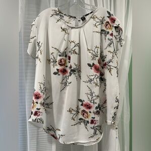 Floral Print Petal sleeve fold Pleated detail Blouse-XXL